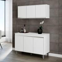 Balcão De Cozinha Manu Com Tampo 120 Cm E Armário Aéreo Andréia Branco Brilho - Ajl - 2