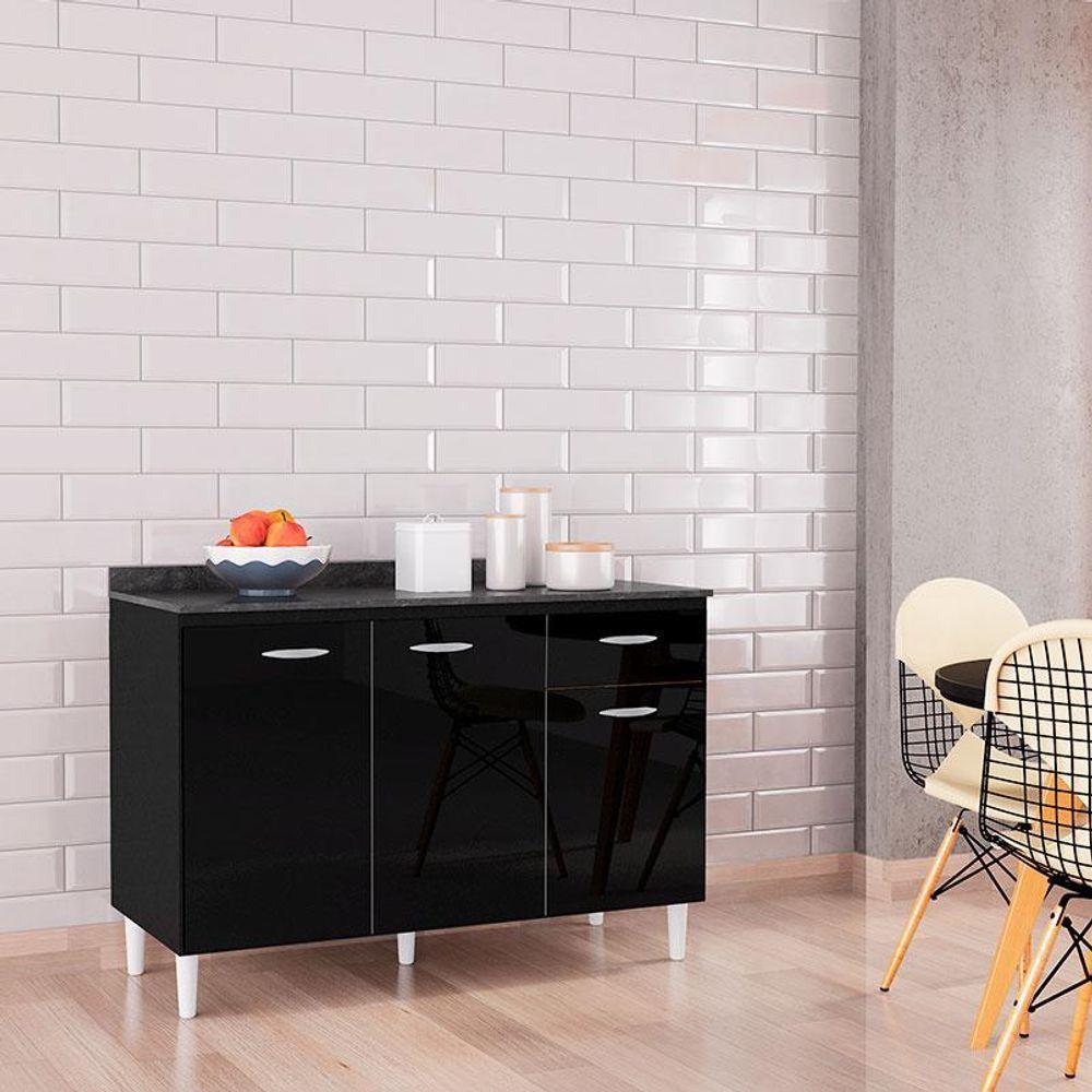 Balcão De Cozinha Com Tampo 120 Cm Preto - Poquema - 2