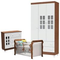 Quarto De Bebê Mariah 3 Portas Com Berço Lara Branco Acetinado Amadeirado - Carolina - 1