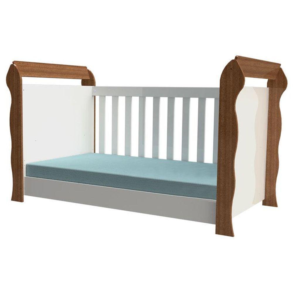 Quarto De Bebê Ariel 3p Gaveteiro E Berço Lara Branco Acetinado Amadeirado Com Colchão - Carolina - 4