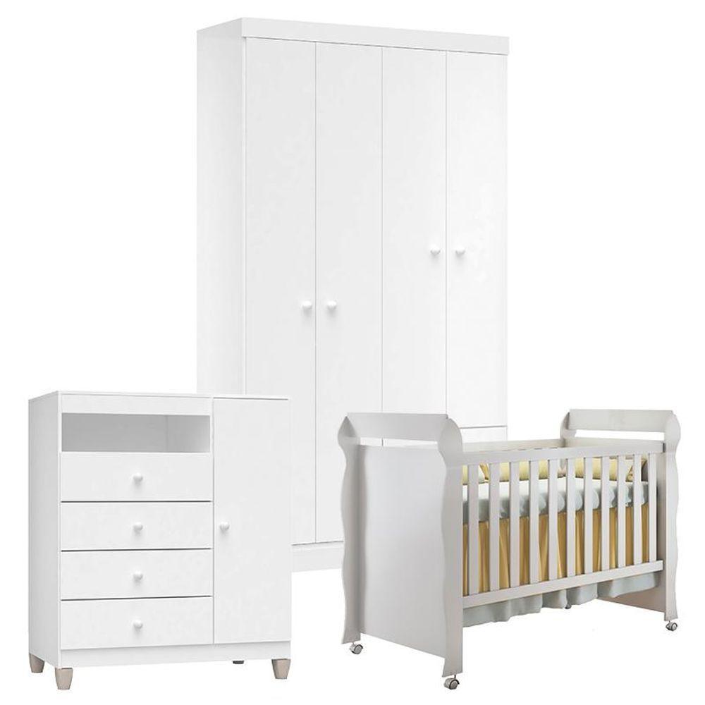 Quarto De Bebê 4 Portas Ternura Baby Com Berço Mirelle Branco Brilho - Incorplac - 1
