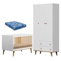 Berço Ligia E Guarda Roupa Fernanda 3 Portas Branco Bétula Com Colchão Ortobom - Carolina Baby - 1