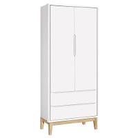 Quarto De Bebê Classic 2 Portas Com Colchão E Cômoda Gaveteiro Branco Pés Madeira Natural - Reller - 2