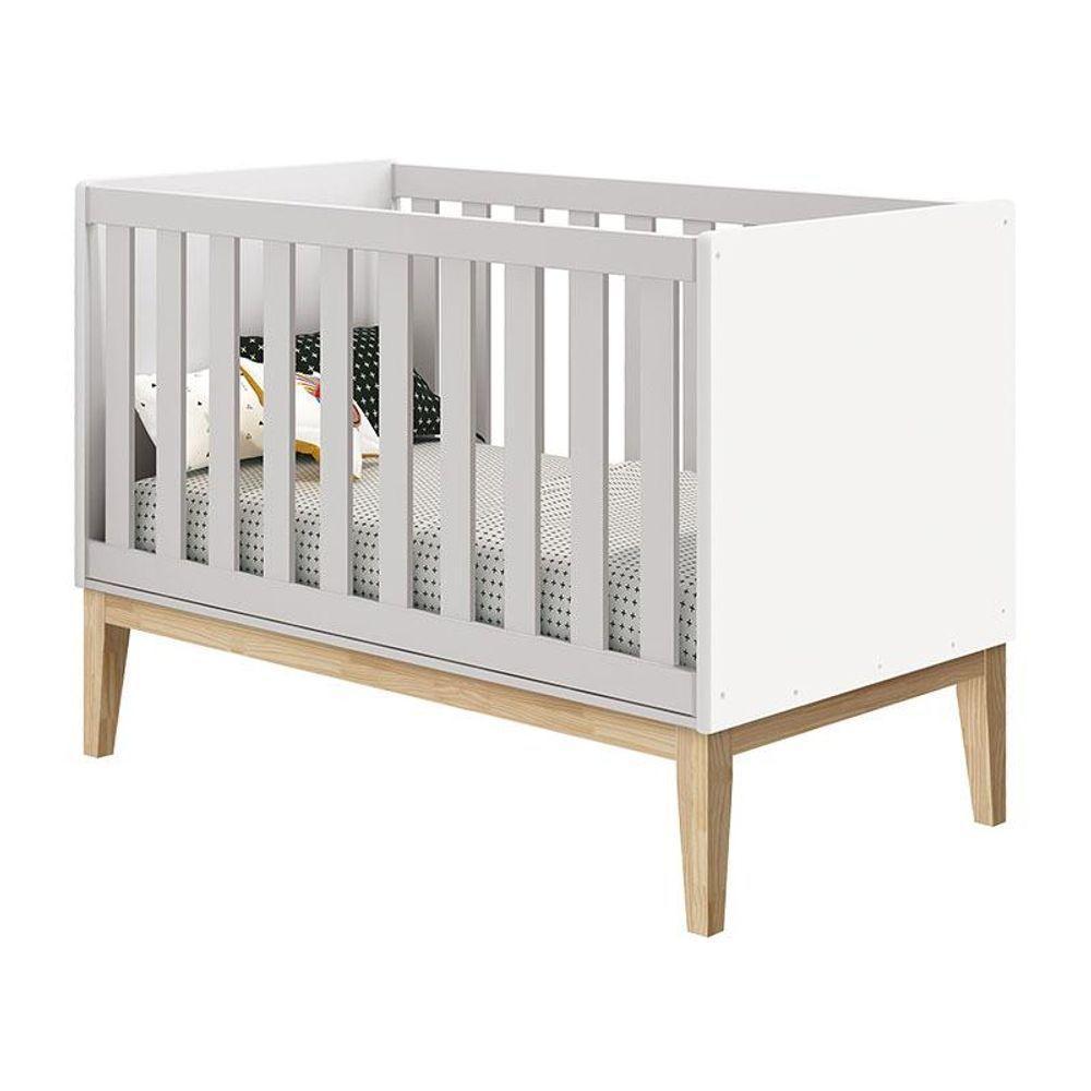 Quarto De Bebê Classic 3 Portas Cômoda Gaveteiro Branco Com Pés Madeira Natural - Reller - 6