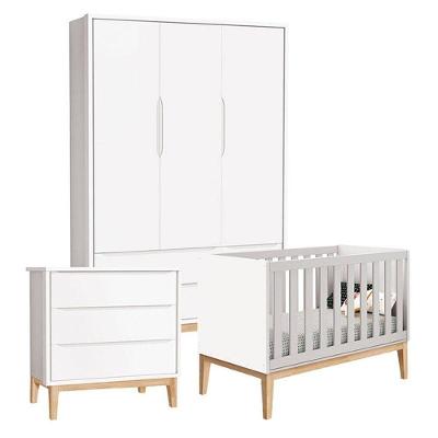 Quarto de Bebê New Classic 3 Portas 2 Gavetas MDF 133cm Branco Reller