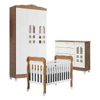 Quarto De Bebê New Selena 3 Portas Com Berço E Cômoda Selena Branco Acetinado Amadeirado - 1