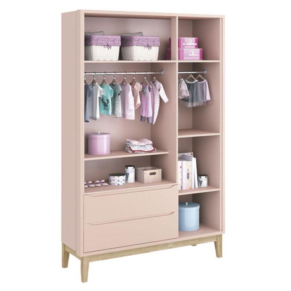 Quarto De Bebê 3 Portas New Classic Rosa Com Pés Madeira Natural E Colchão Gazin - Reller - 2