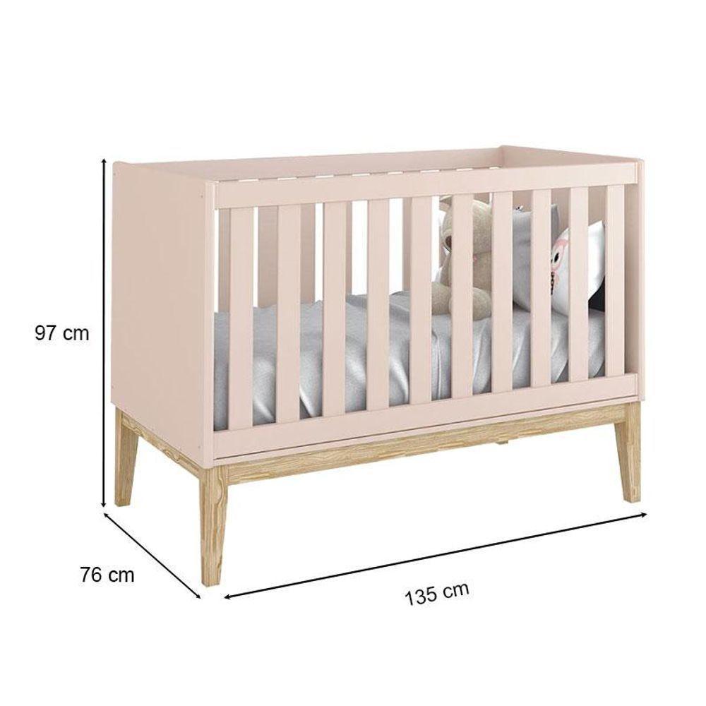 Quarto De Bebê 3 Portas New Classic Rosa Com Pés Madeira Natural E Colchão Gazin - Reller - 7
