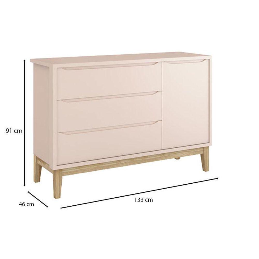 Quarto De Bebê 3 Portas New Classic Rosa Com Pés Madeira Natural E Colchão Gazin - Reller - 8