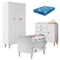 Quarto De Bebê Duda Com Berço Americano Ludmila Branco Acetinado Bétula E Colchão Ortobom - 1