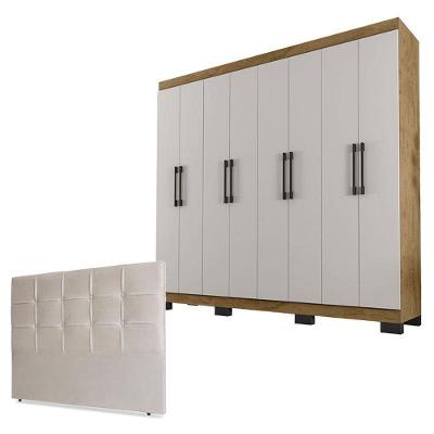 Guarda Roupa Casal B2348 Freijó Baunilha E Cabeceira Luiza 140 Cm Marfim Suede - Araplac