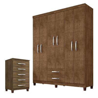 Guarda Roupa Casal Módena 6 Portas 2 Gavetas Malbec com Cômoda Cannes