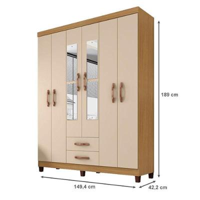 Guarda Roupa Casal Mogi 6 Portas Bater 2 Gavetas Carvalho Americano Off White