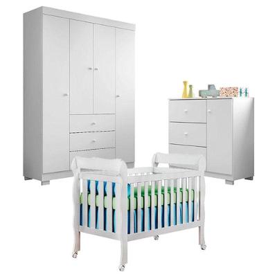 Quarto De Bebê Duda 4 Portas Com Berço Americano Lila Branco Brilho - Phoenix Baby