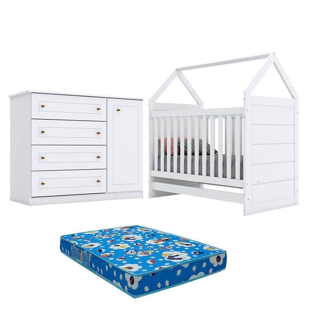 Berço Montessoriano E Cômoda Infantil Americano Branco Com Colchão Ortobom - Henn - 1
