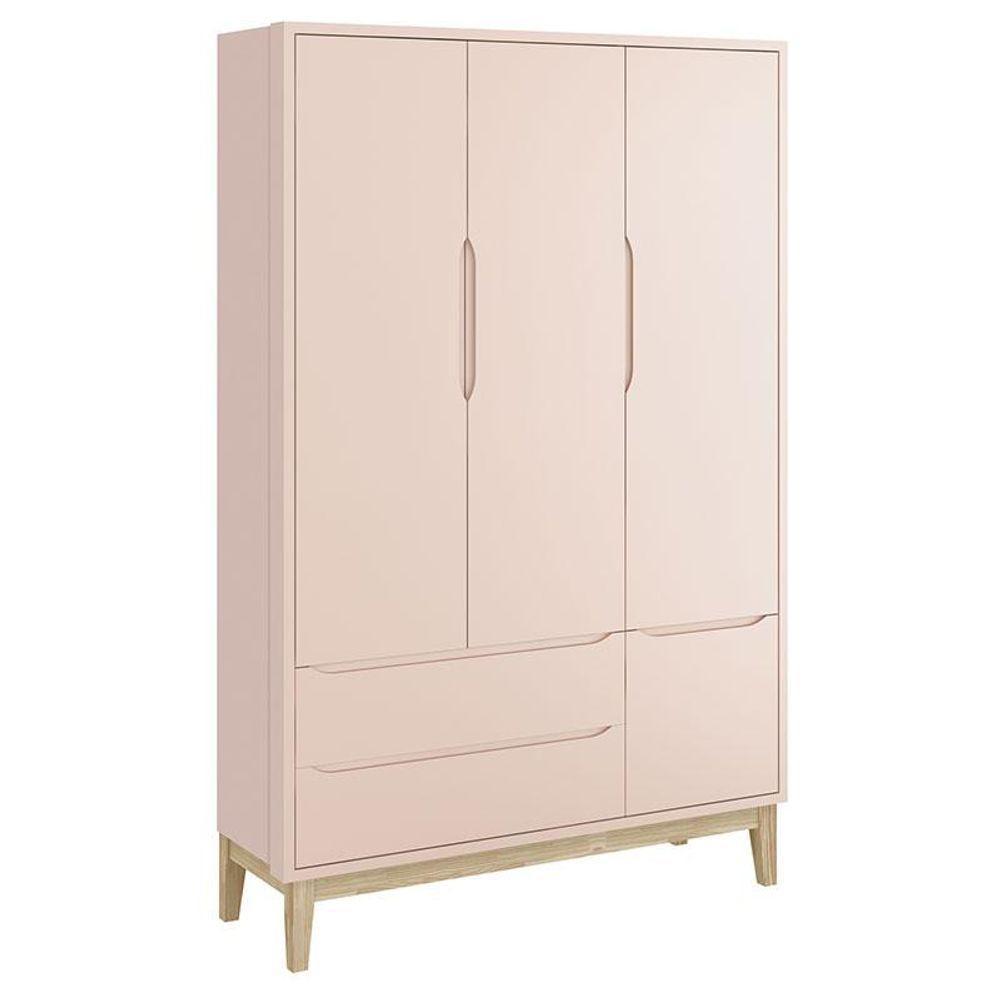 Quarto De Bebê Classic 3 Portas Com Colchão Rosa Pés Madeira Natural - Reller - 3
