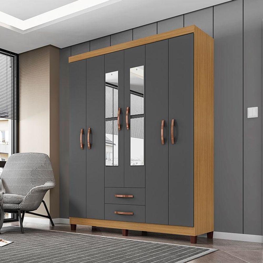 Guarda Roupa Casal Ambiente Mogi Com Espelho 6 Portas Carvalho Americano Grafite - Incorplac - 4