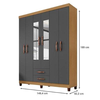 Guarda Roupa Casal Ambiente Mogi 6 Portas Bater 2 Gavetas Carvalho Americano Grafite