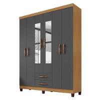 Guarda Roupa Casal Ambiente Mogi Com Espelho 6 Portas Carvalho Americano Grafite - Incorplac - 3