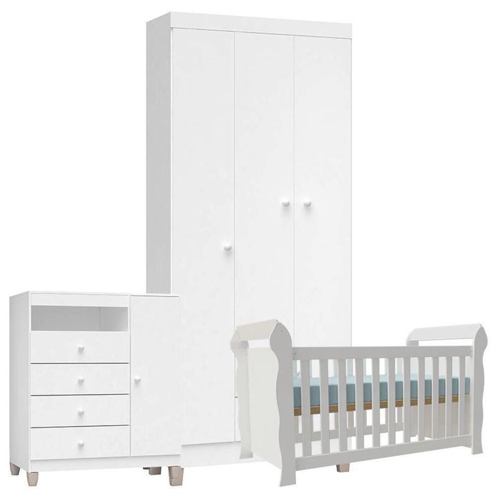Quarto De Bebê 3 Portas Ternura Baby Com Berço Lara Branco Brilho - Incorplac - 7