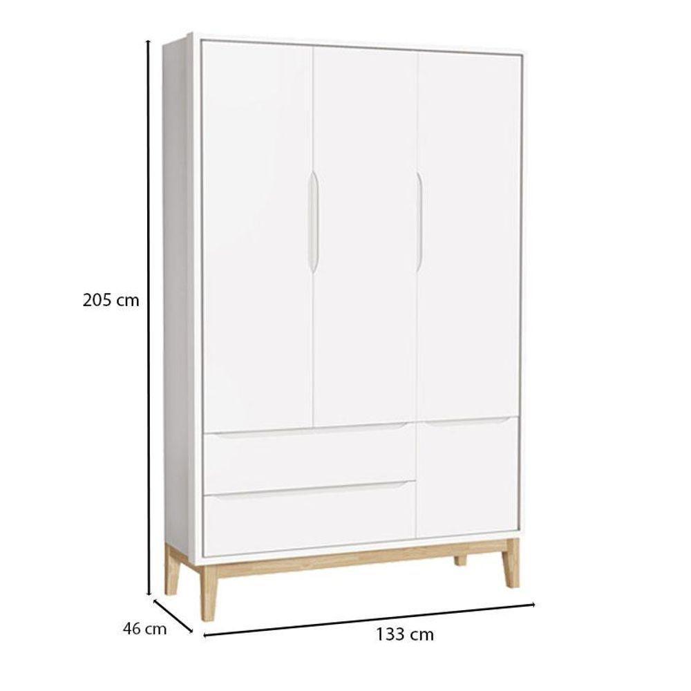 Quarto De Bebê 3 Portas New Classic Branco Com Pés Madeira Natural E Colchão Gazin - Reller - 3