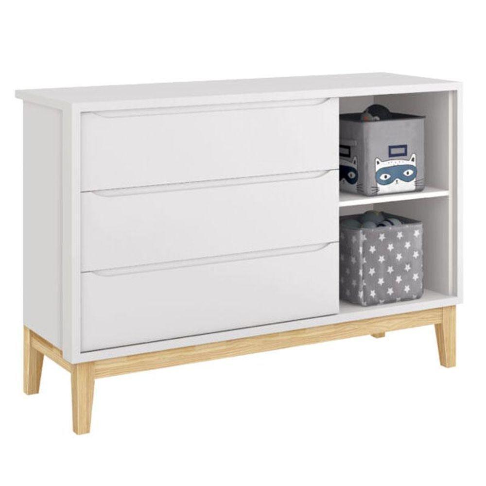 Quarto De Bebê 3 Portas New Classic Branco Com Pés Madeira Natural E Colchão Gazin - Reller - 4