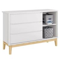 Quarto De Bebê 3 Portas New Classic Branco Com Pés Madeira Natural E Colchão Gazin - Reller