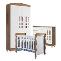 Quarto De Bebê New Selena 3 Portas Com Cômoda Selena E Berço Mirelle Branco Acetinado Amadeirado - 1