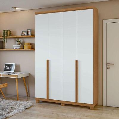 Guarda Roupa Solteiro Ambiente Alonzo 4 Portas Amêndoa Clean Branco Com Pés - Lopas