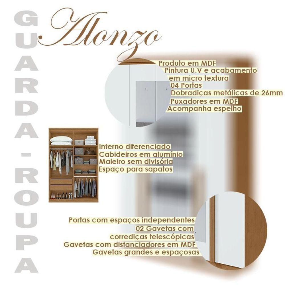 Guarda Roupa Solteiro Alonzo 4 Portas Amêndoa Clean Branco Com Espelho - Lopas - 2