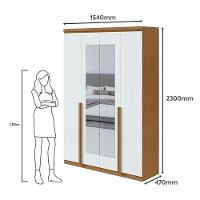 Guarda Roupa Solteiro Alonzo 4 Portas Amêndoa Clean Branco Com Espelho - Lopas