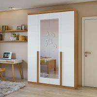Guarda Roupa Solteiro Alonzo 4 Portas Amêndoa Clean Branco Com Espelho - Lopas - 5