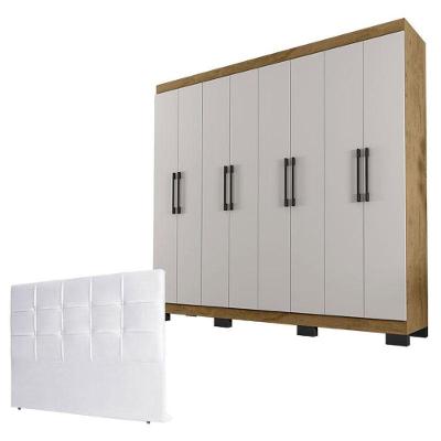 Guarda Roupa Casal B2348 Freijó Baunilha E Cabeceira Luiza 140 Cm Branco - Araplac