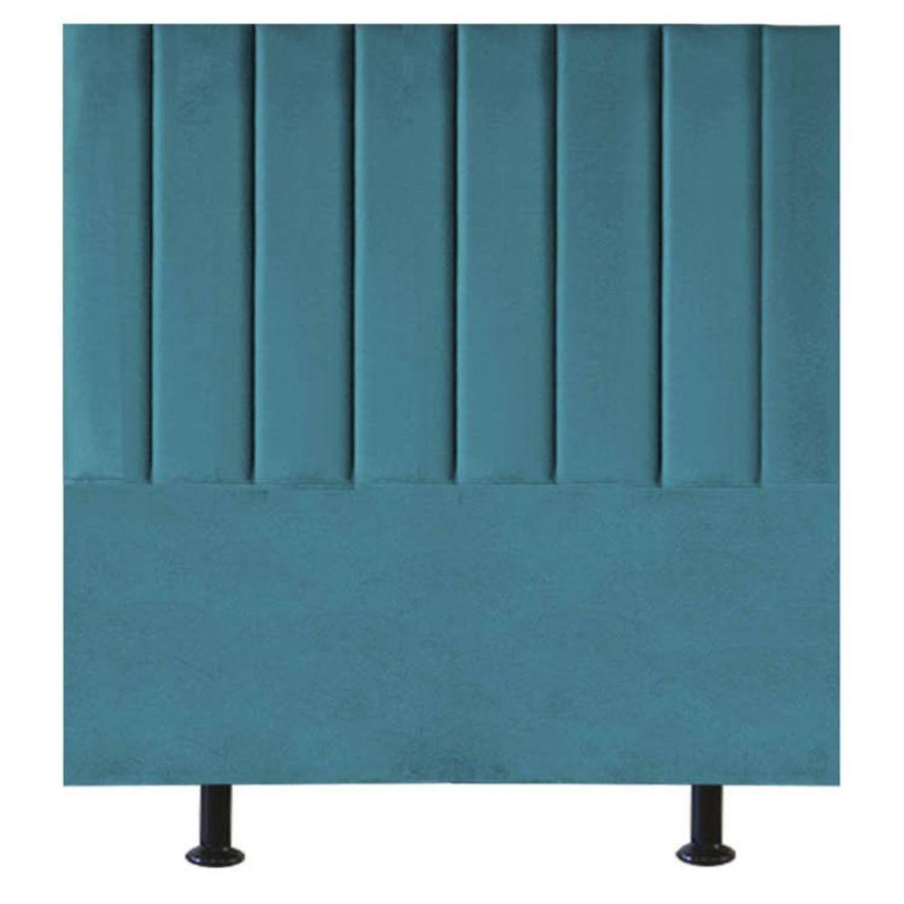 Cabeceira Estofada Cama Box Solteiro 90 Cm Taís Suede azul Turquesa - 1