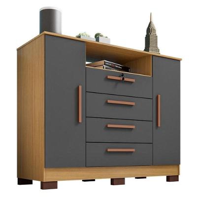 Guarda Roupa Casal com Cômoda Módena 6 Portas de Bater 2 Gavetas MDP Carvalho Americano Grafite