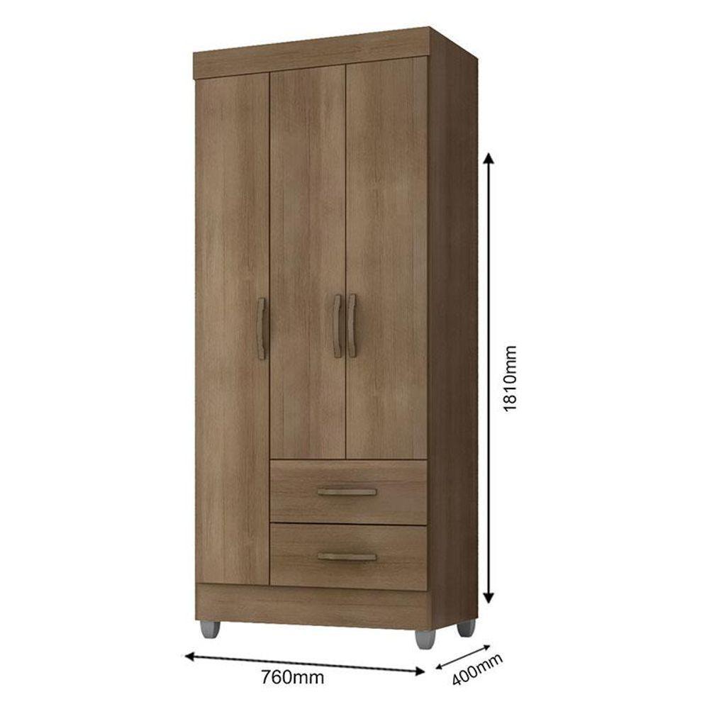 Guarda Roupa Solteiro Lite 3 Portas Carvalho Oak - Móveis Leão - 5
