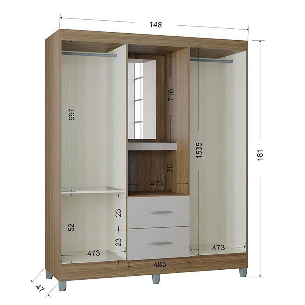 Guarda Roupa Solteiro Ambiente Cordoba 4 Portas Castanho Off White - Poquema - 2