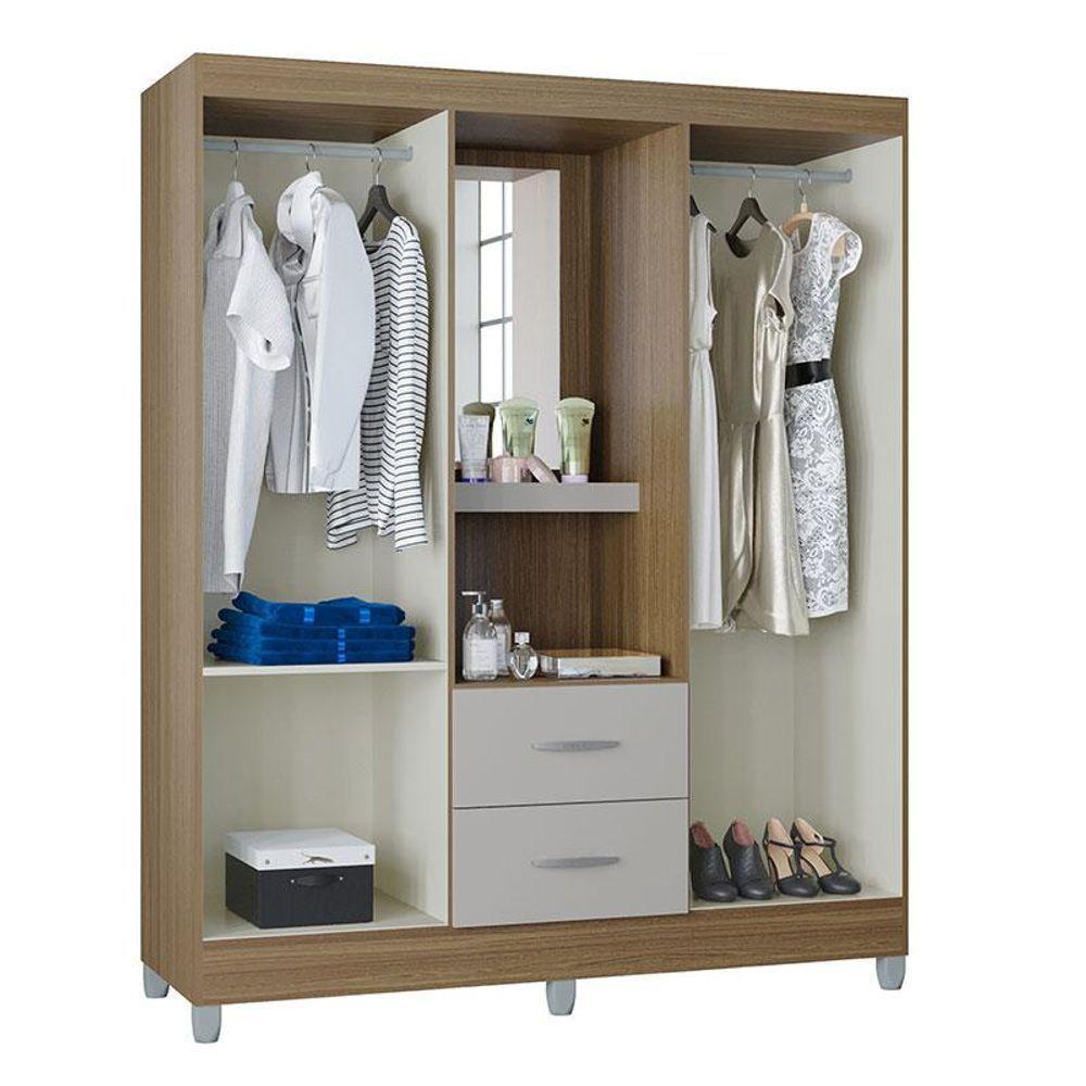 Guarda Roupa Solteiro Ambiente Cordoba 4 Portas Castanho Off White - Poquema - 3