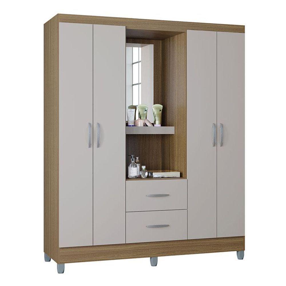 Guarda Roupa Solteiro Ambiente Cordoba 4 Portas Castanho Off White - Poquema - 4