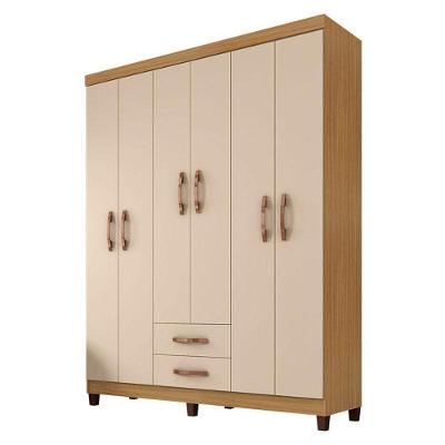 Guarda Roupa Casal Modena 6 Portas Bater 2 Gavetas Carvalho Americano Off White