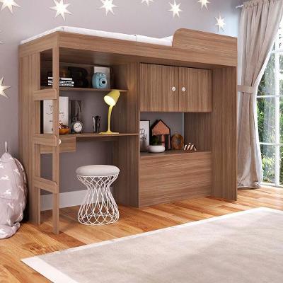 Cama Alta Solteiro Multifuncional Com Colchão Montana Lion Art In Móveis