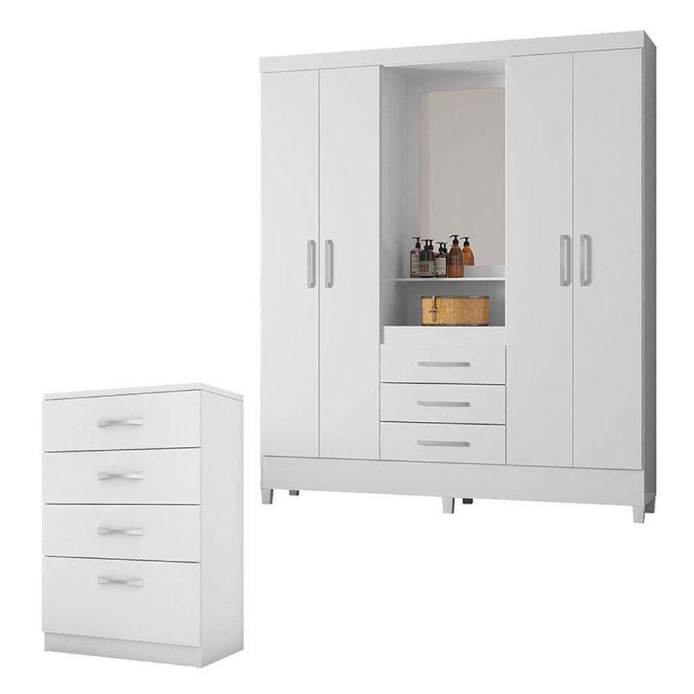 Cômoda Astral E Guarda Roupa Casal Capelinha Pérsia Branco Flex - Demóbile - 1