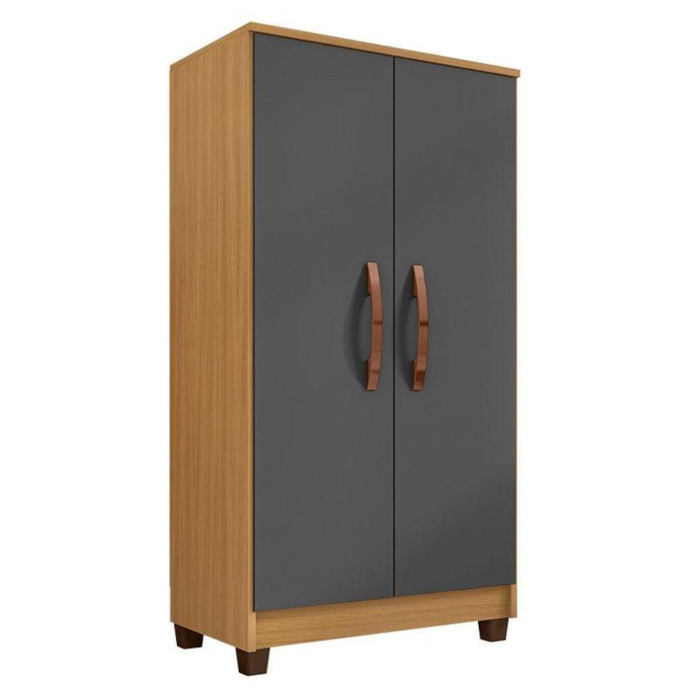 Guarda Roupa Casal Imperial Com Armário Multiuso Recife Carvalho Americano Grafite - Incorplac - 3