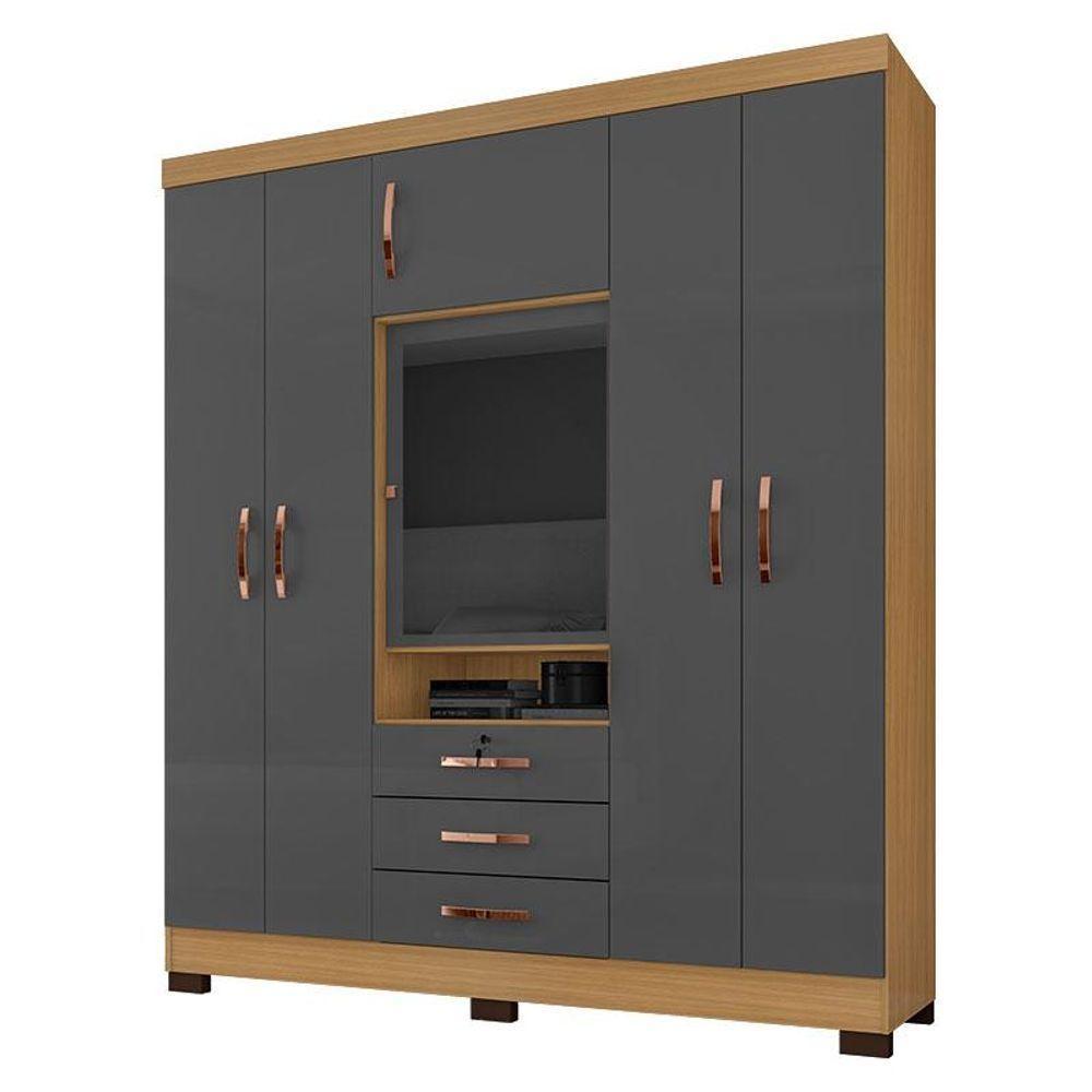 Guarda Roupa Casal Imperial Com Armário Multiuso Recife Carvalho Americano Grafite - Incorplac - 6