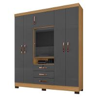 Guarda Roupa Casal Imperial Com Armário Multiuso Recife Carvalho Americano Grafite - Incorplac - 6
