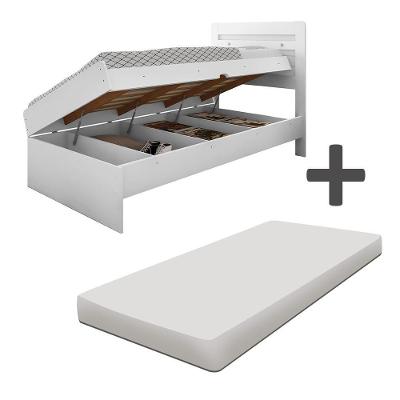 Cama Com Baú Solteiro Com Colchão Larissa Branco Framar
