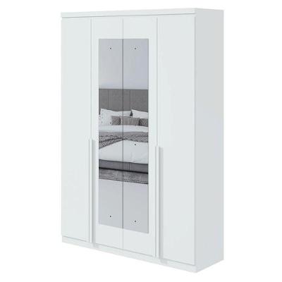 Guarda Roupa Solteiro Alonzo 4 Portas Branco Brilho Com Espelho - Lopas