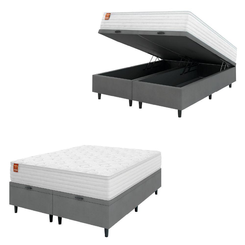 Cama Box Baú Colchão Casal King Molas Ensacadas Real Branco / Cinza Inducol Branco - 1