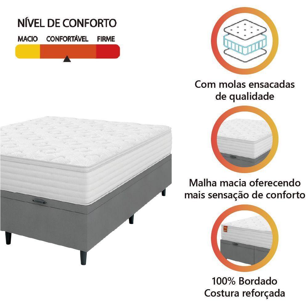 Cama Box Baú Colchão Casal King Molas Ensacadas Real Branco / Cinza Inducol Branco - 2