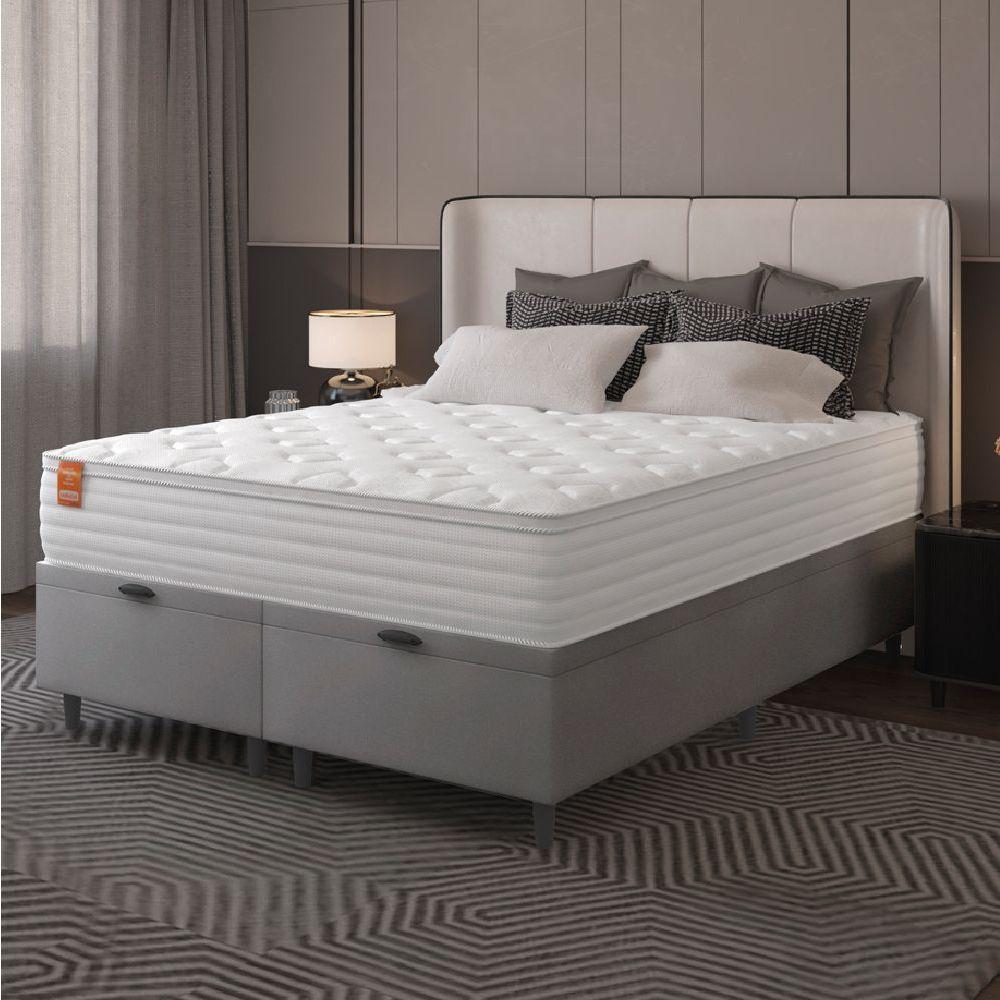 Cama Box Baú Colchão Casal King Molas Ensacadas Real Branco / Cinza Inducol Branco - 6